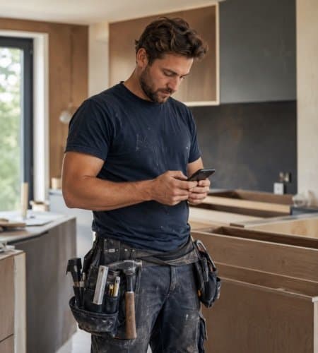 Aannemer legt op locatie een offerte voor een keukenrenovatie vast met Profexio