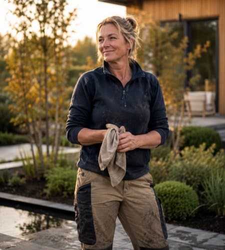 Hovenier rondt het project af in een net opgeleverde tuin en verstuurt de factuur