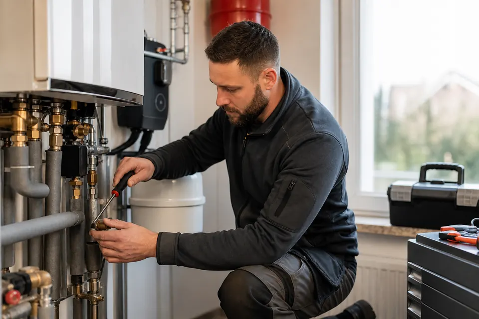 Installateur gebruikt software voor serviceprojecten, werkbonnen en facturen